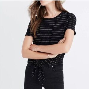 Madewell Tie Front Black and White Stripe Tee Women’s XS 100% Cotton